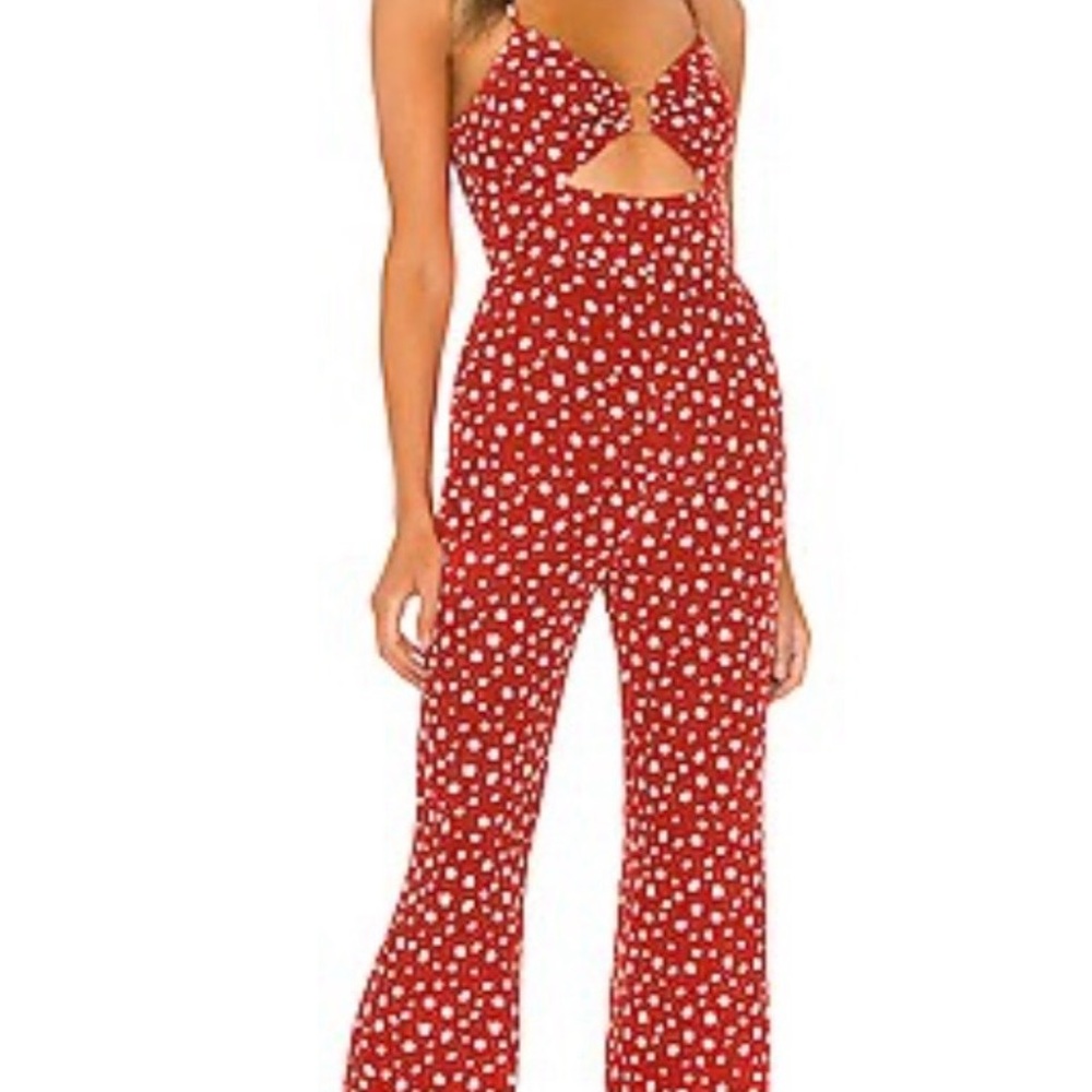 Privacy Please Red Polka Dot Cutout Jumpsuit